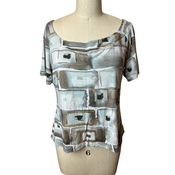 St. John Tan Short Sleeve Round Neckline Top Women's Size XL - Picture 1 of 6